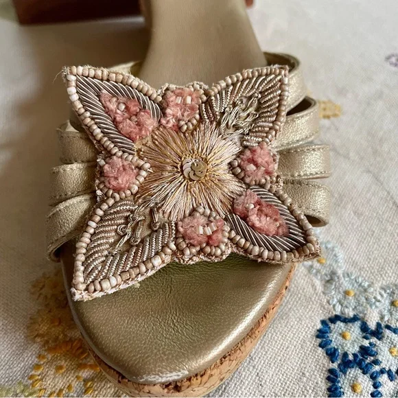 Salpy Handmade Leather w/ Cork Wedge Sandal. Beaded Detaing. Size 9 - Picture 8 of 15